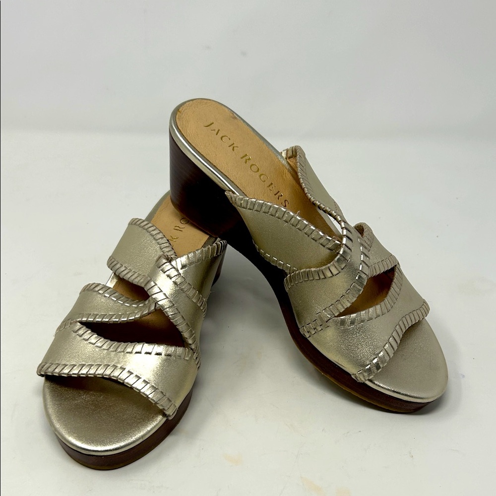 Jack Rogers Metallic Gold Wedge Sandals Size 7 Excellent Condition